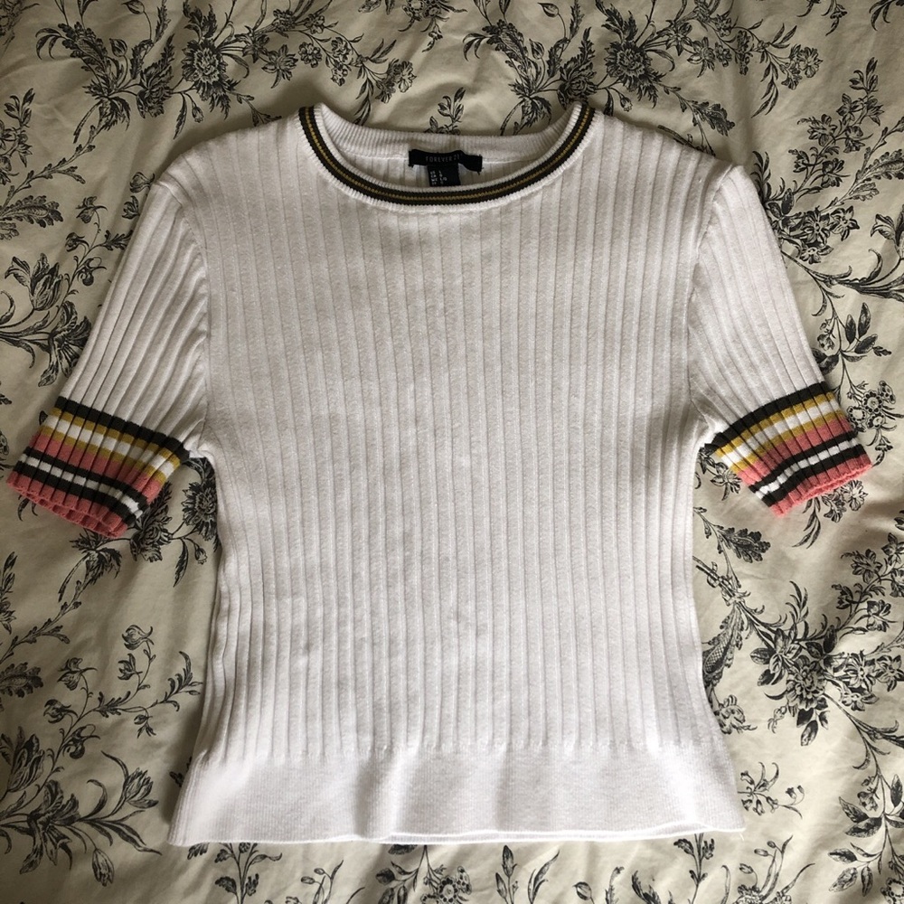 F21 White Ribbed Top